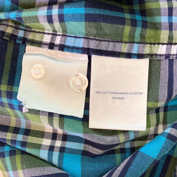Boy’s size 8 Lands’ End blue and green plaid long sleeved button up dress shirt - Picture 4 of 5